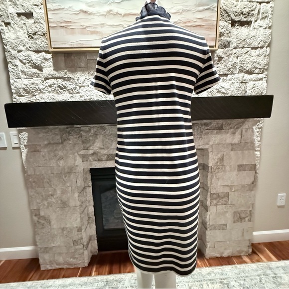 Tory Burch Navy Stripe Knit Dress Ruffle Collar Size small Breton Style - Picture 2 of 9